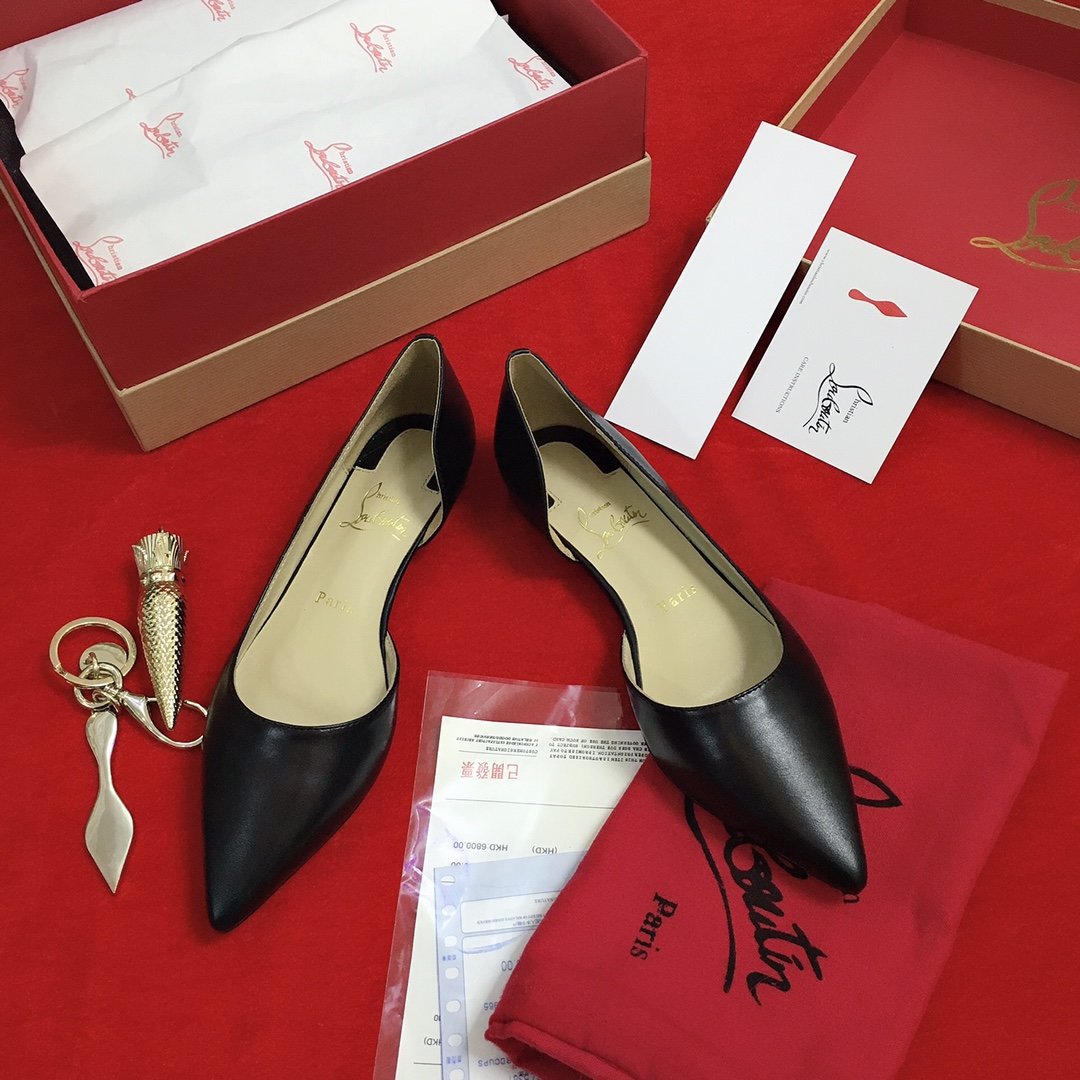 christian louboutin women black flat shoes