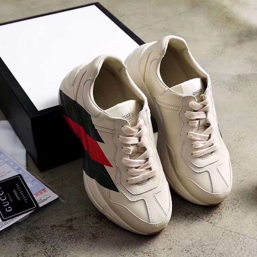 Rhyton Web print leather sneaker white and rainbow print