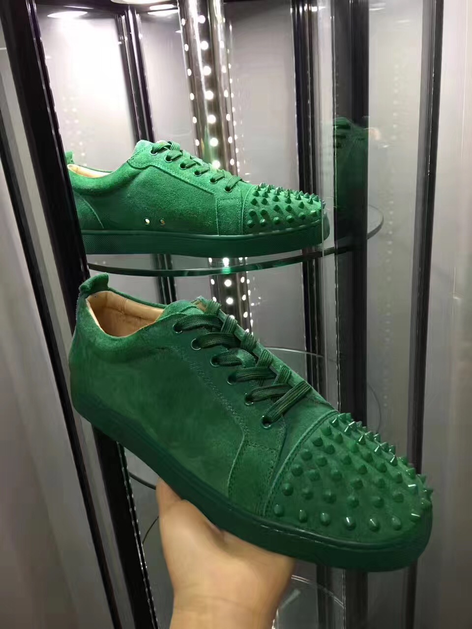 Christian Louboutin Sneaker Low Top Junior Green Suede Spikes Shoes