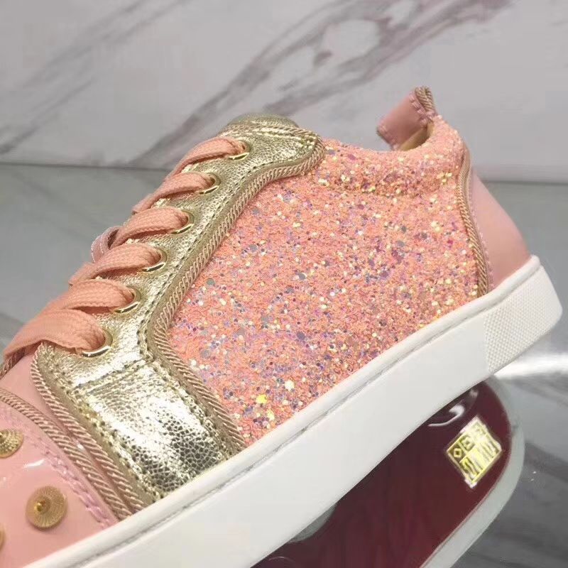 Christian Louboutin Sneaker Low Top Junior Pink With Strass Spikes Women or Men Shoes