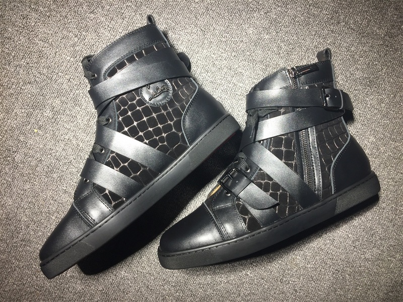 red bottoms mens Christian Louboutin Leather High Top Sneakers