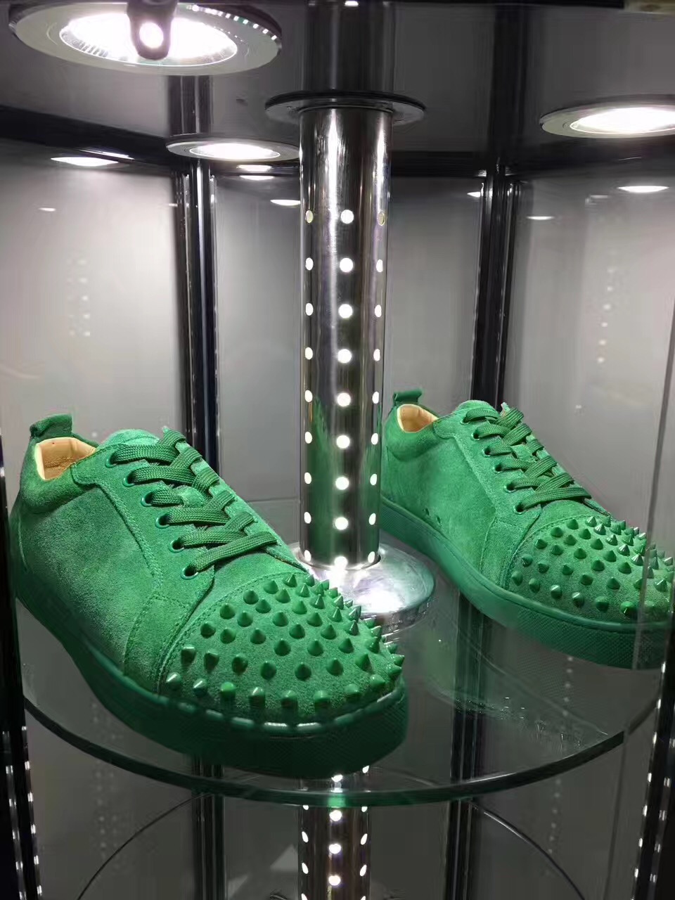 Christian Louboutin Sneaker Low Top Junior Green Suede Spikes Shoes