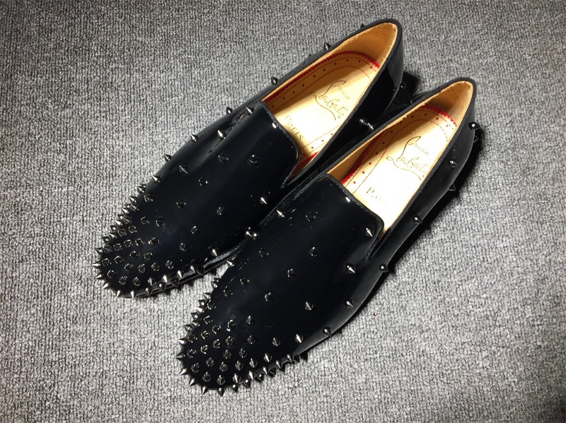 Red bottom man shoe Christian Louboutin Loafer Black Patent With Spikes Men Shoes