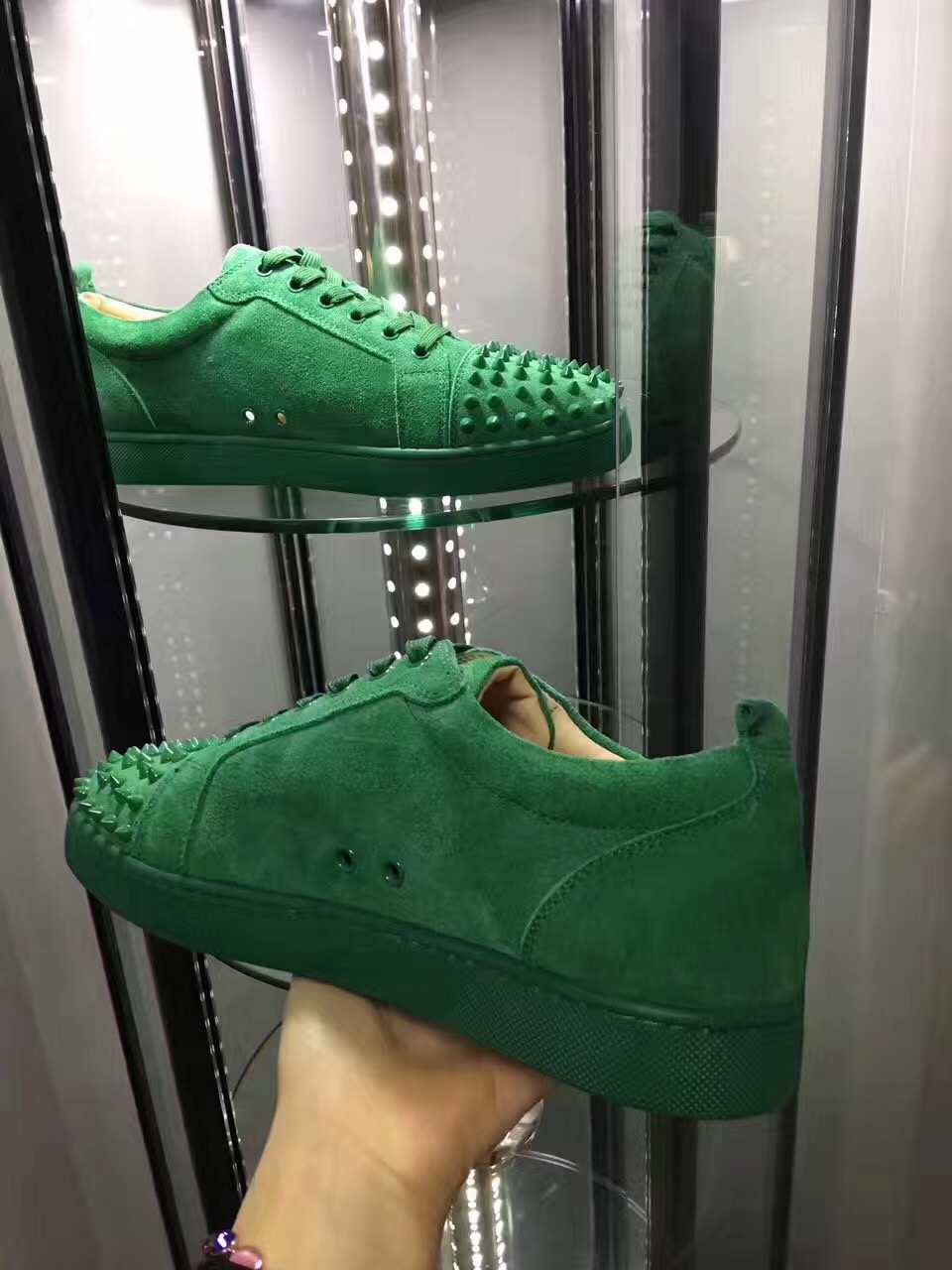 Christian Louboutin Sneaker Low Top Junior Green Suede Spikes Shoes