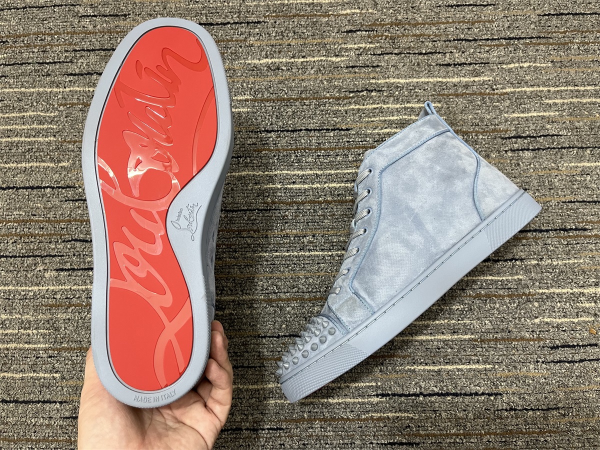 Christian Louboutin grey blue Suede High Top Flats Men Sneakers