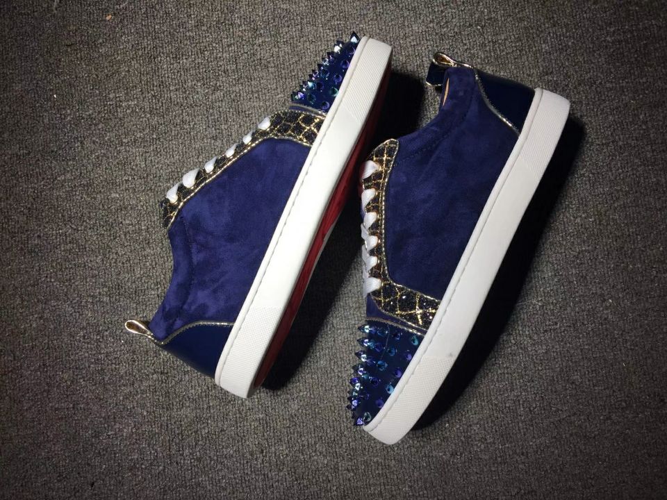 Christian Louboutin Sneaker Low Top Junior Blue Toes With Strass Spikes Men Shoes