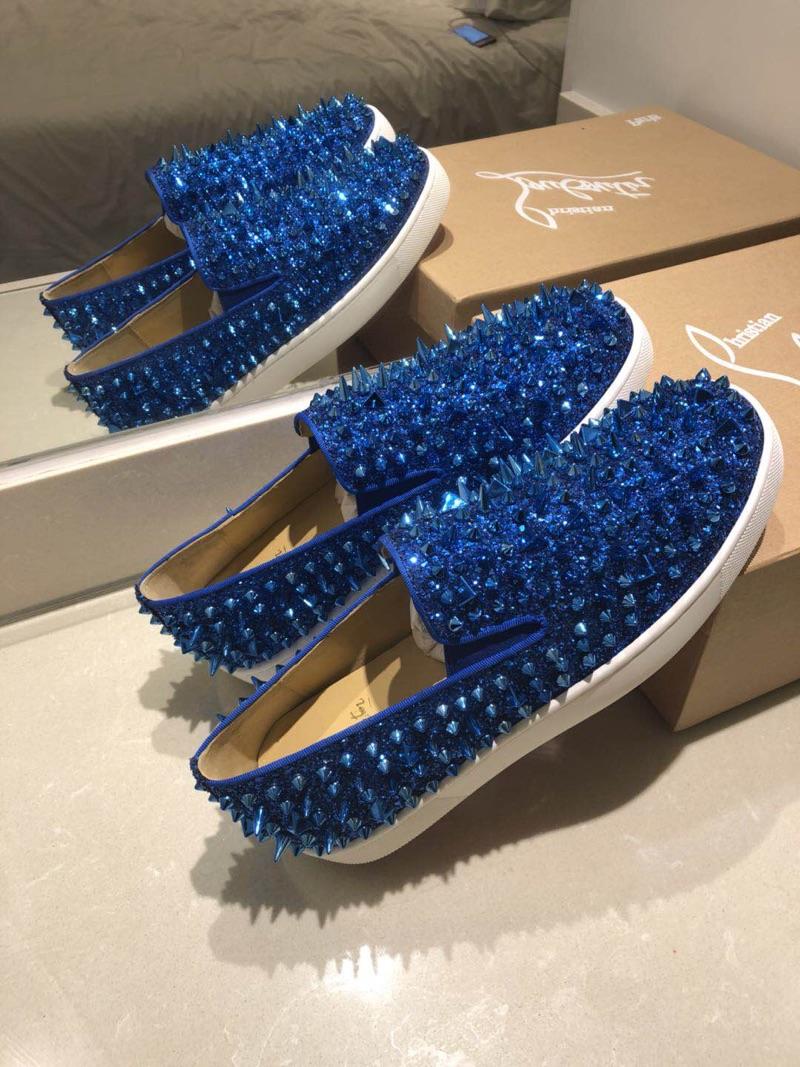 Christian Louboutin Blue Strass With Spike Boat Shoes Louboutin For Man Sneakers