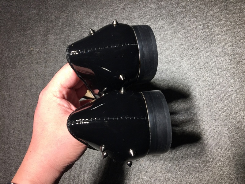 Red bottom man shoe Christian Louboutin Loafer Black Patent With Spikes Men Shoes