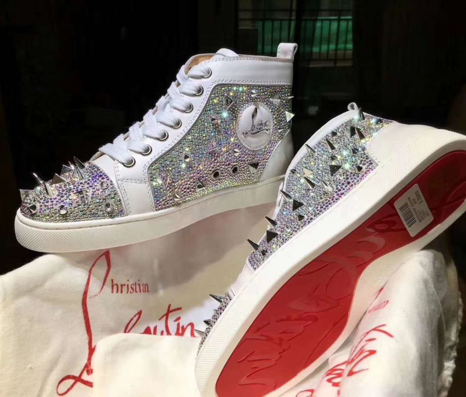 Christian Louboutin Pik Pik White Spikes With Strass Louis Flats Men Shoes