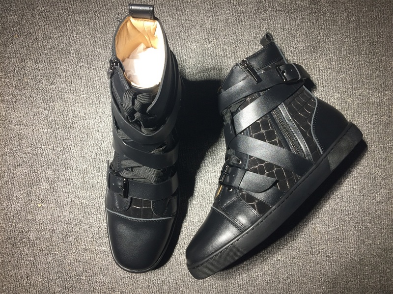 red bottoms mens Christian Louboutin Leather High Top Sneakers