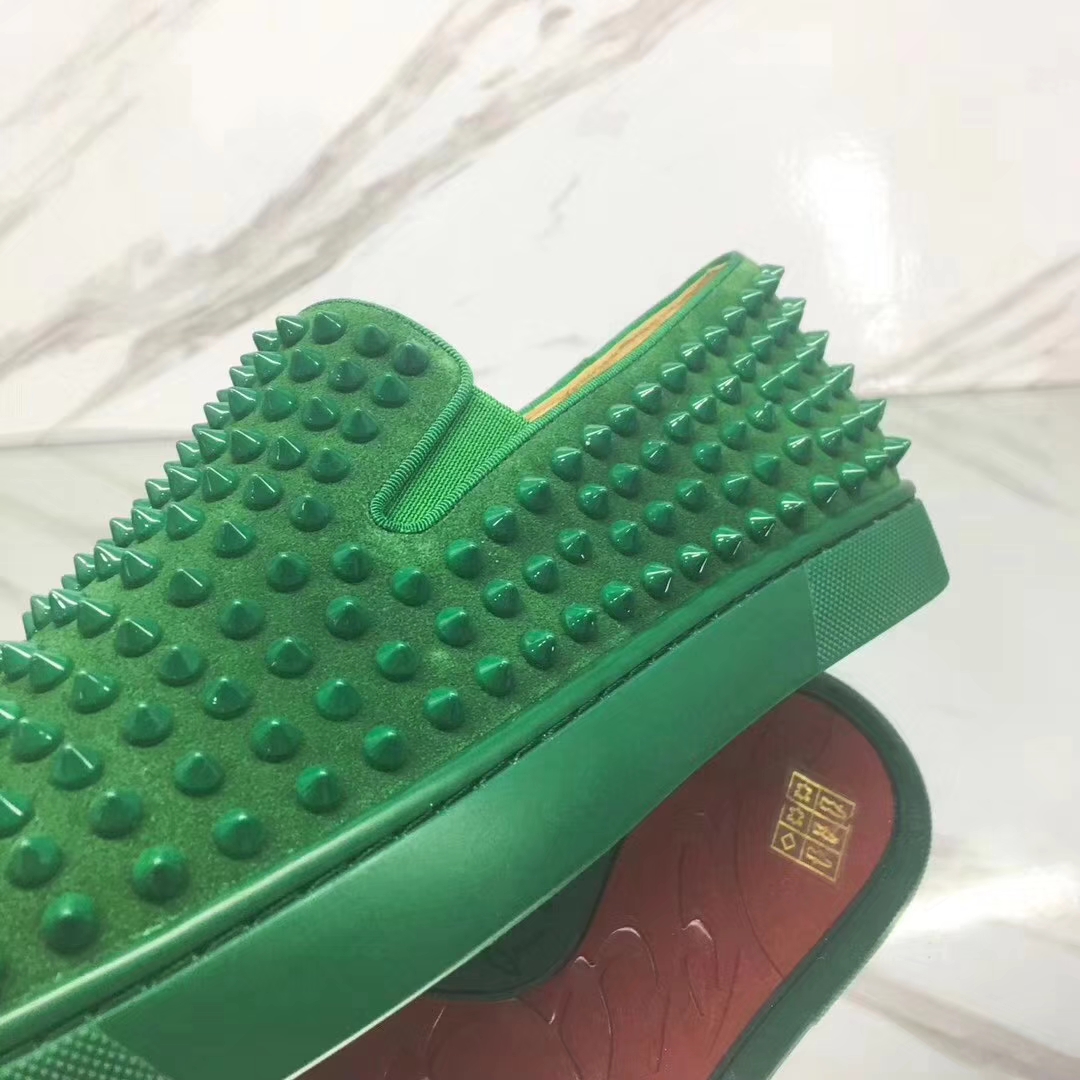 Louboutin For Man Sneakers Christian Louboutin Flat Green Suede Spike Boat Shoes