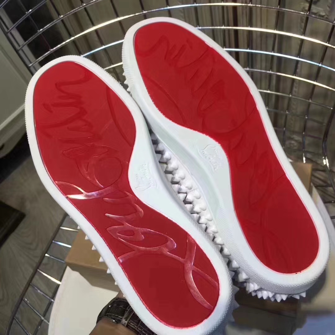 Louboutin For Man Sneakers Christian Louboutin Flat White Leather Spike Boat Shoes