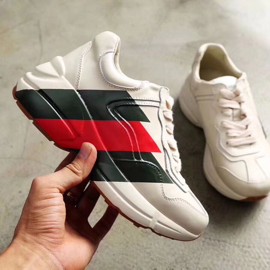 Rhyton Web print leather sneaker white and rainbow print