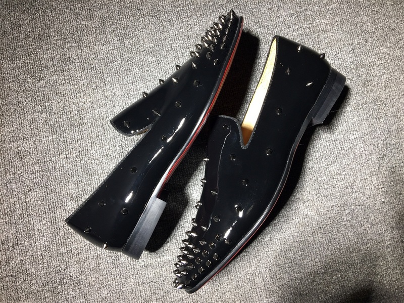 Red bottom man shoe Christian Louboutin Loafer Black Patent With Spikes Men Shoes