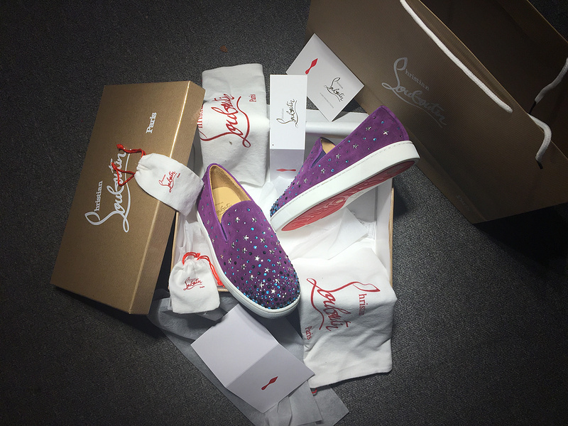 red bottoms for men sneakers Christian Louboutin Flat Purple Suede Strass Boat shoes