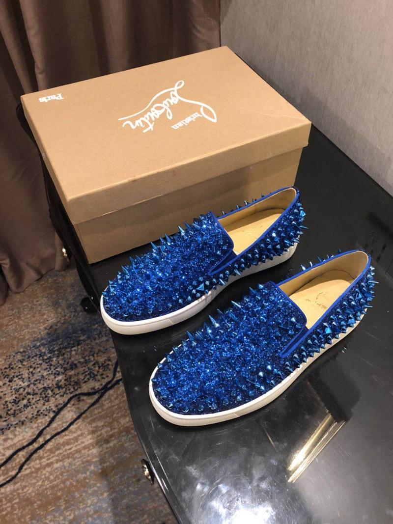 Christian Louboutin Blue Strass With Spike Boat Shoes Louboutin For Man Sneakers