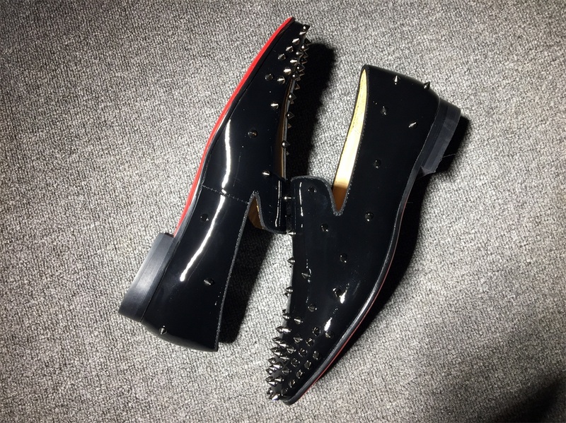 Red bottom man shoe Christian Louboutin Loafer Black Patent With Spikes Men Shoes