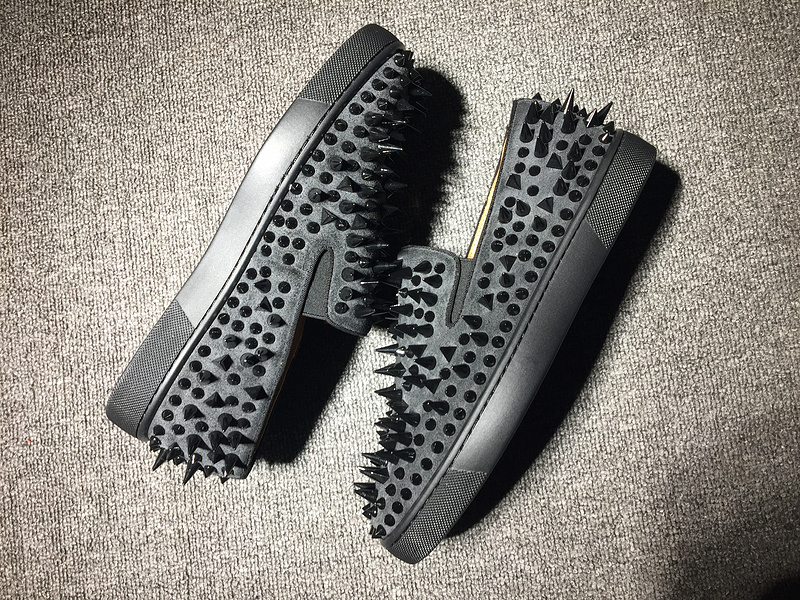 Red Bottom Sneaker Christian Louboutin Flat Spikes Grey Suede Boat Shoes