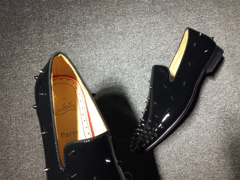 Red bottom man shoe Christian Louboutin Loafer Black Patent With Spikes Men Shoes