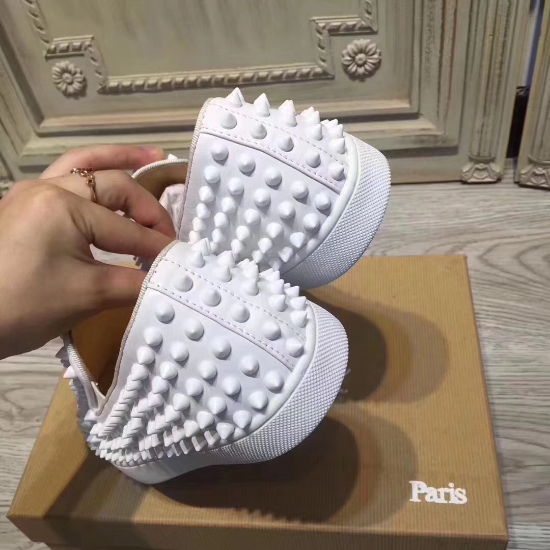 Louboutin For Man Sneakers Christian Louboutin Flat White Leather Spike Boat Shoes
