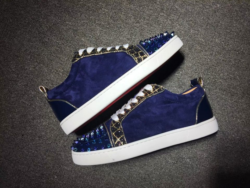 Christian Louboutin Sneaker Low Top Junior Blue Toes With Strass Spikes Men Shoes