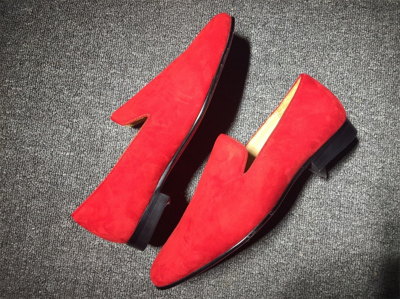red bottoms male shoes Christian Louboutin Loafer Red Suede Men Shoes