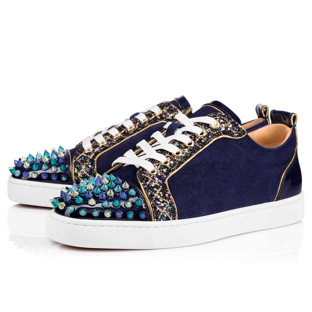 Christian Louboutin Sneaker Low Top Junior Blue Toes With Strass Spikes Men Shoes