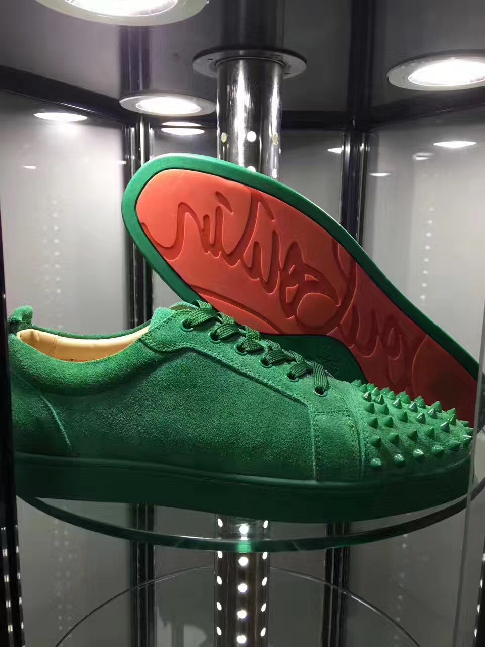 Christian Louboutin Sneaker Low Top Junior Green Suede Spikes Shoes