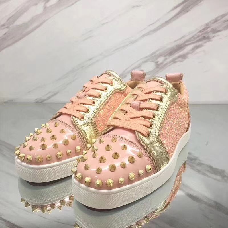Christian Louboutin Sneaker Low Top Junior Pink With Strass Spikes Women or Men Shoes