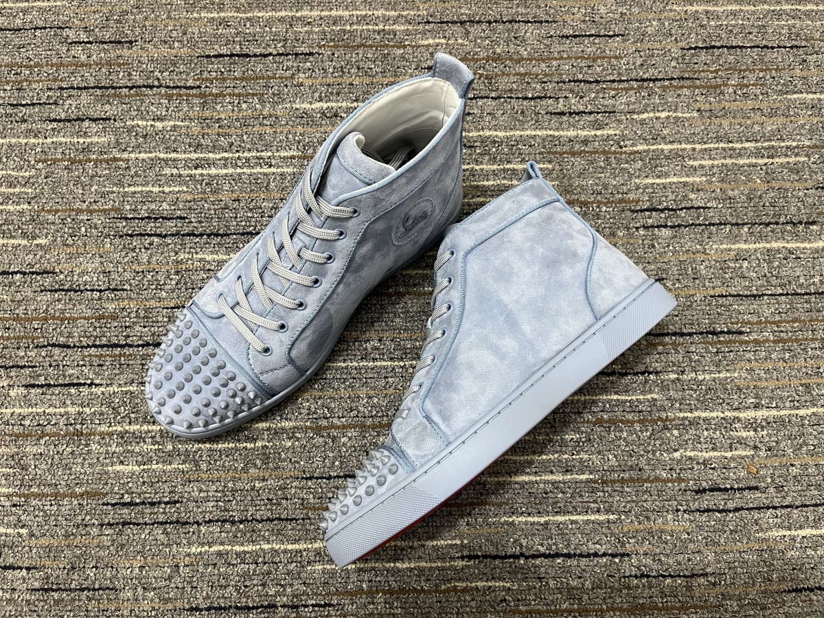 Christian Louboutin grey blue Suede High Top Flats Men Sneakers