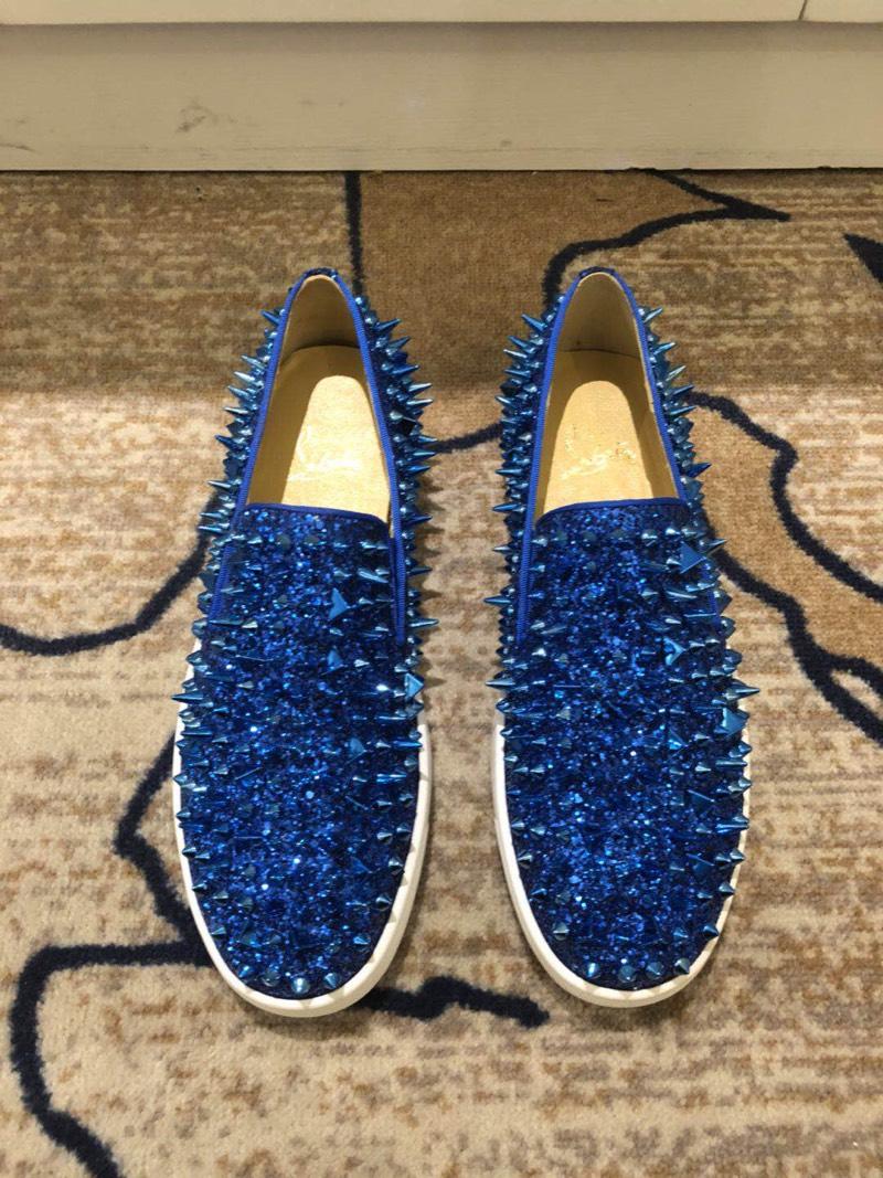 Christian Louboutin Blue Strass With Spike Boat Shoes Louboutin For Man Sneakers
