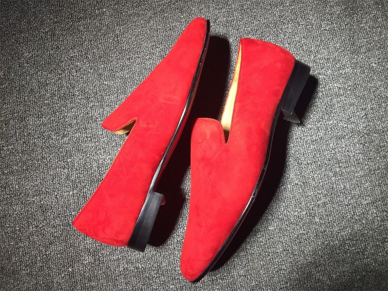 red bottoms male shoes Christian Louboutin Loafer Red Suede Men Shoes