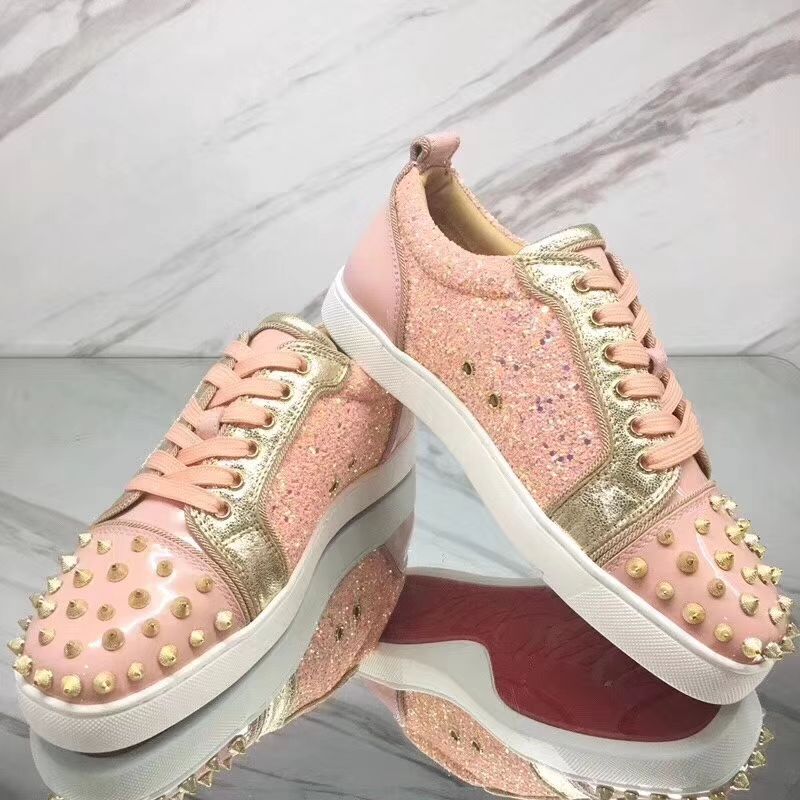 Christian Louboutin Sneaker Low Top Junior Pink With Strass Spikes Women or Men Shoes