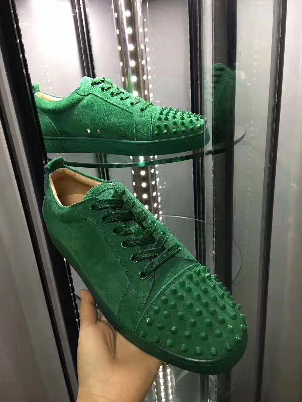 Christian Louboutin Sneaker Low Top Junior Green Suede Spikes Shoes