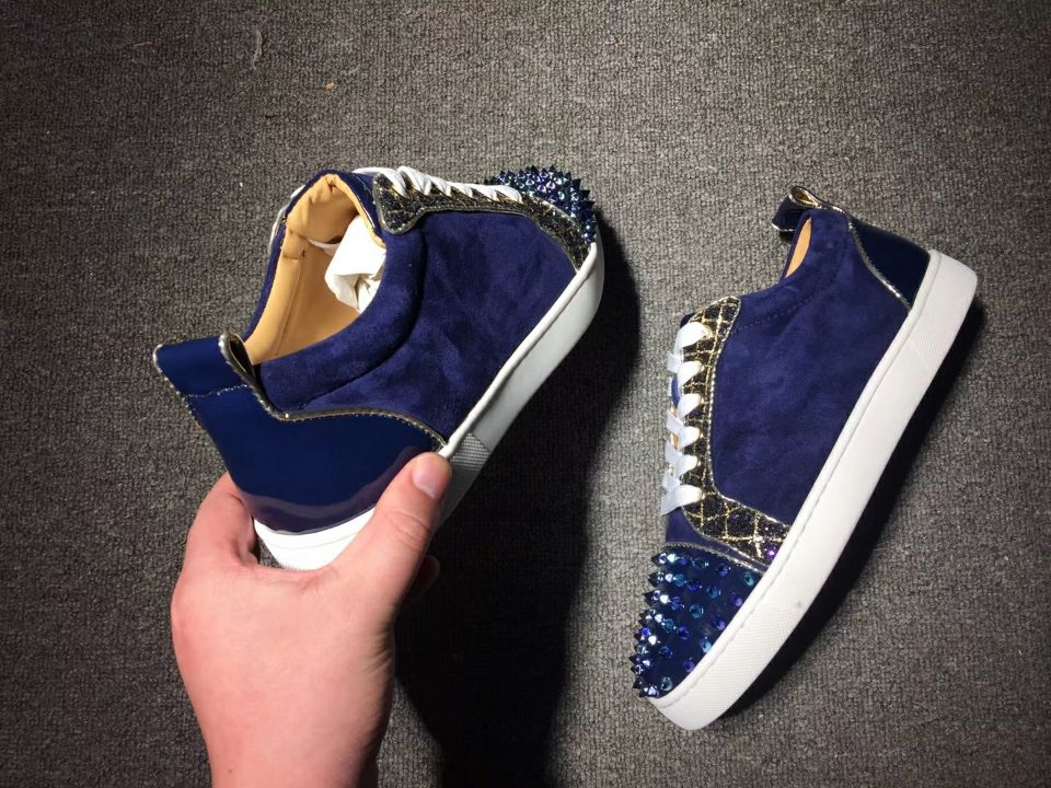 Christian Louboutin Sneaker Low Top Junior Blue Toes With Strass Spikes Men Shoes