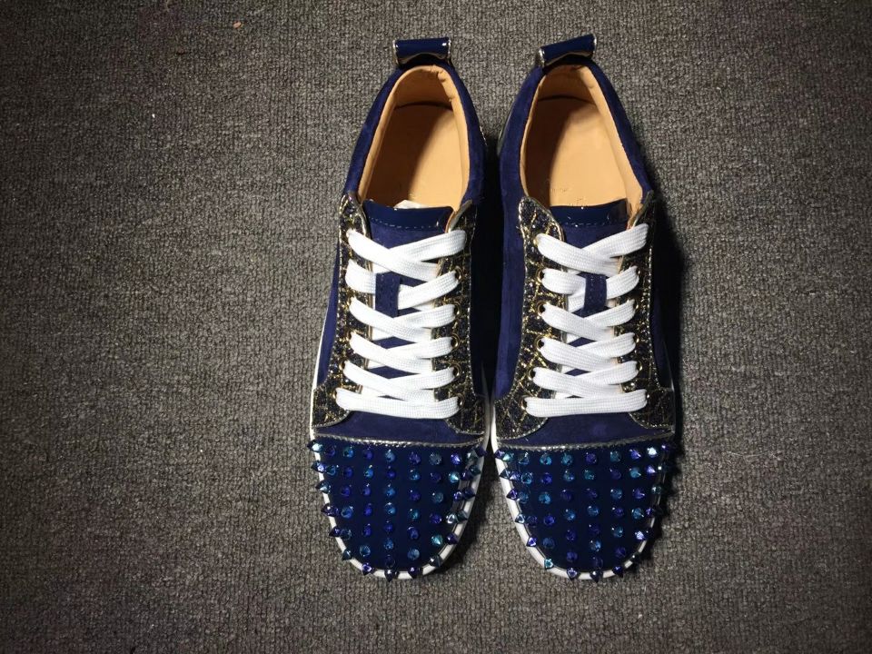 Christian Louboutin Sneaker Low Top Junior Blue Toes With Strass Spikes Men Shoes