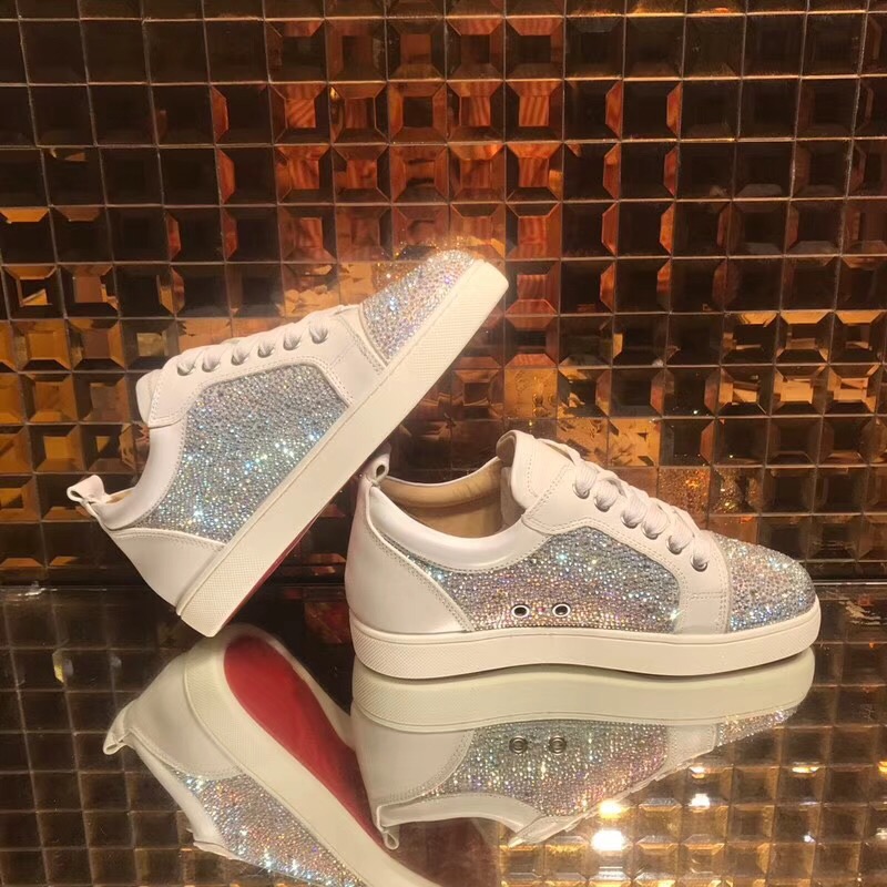 Christian Louboutin White Low Top Strass Junior Shoes