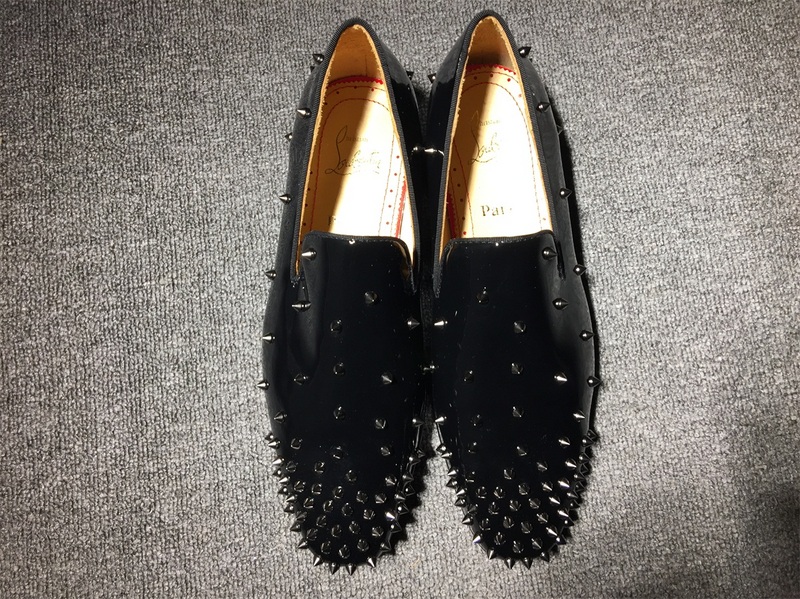 Red bottom man shoe Christian Louboutin Loafer Black Patent With Spikes Men Shoes