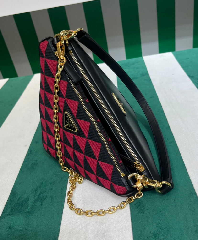 Prada Symbole Leather And Fabric Mini Bag 1BC176 Red