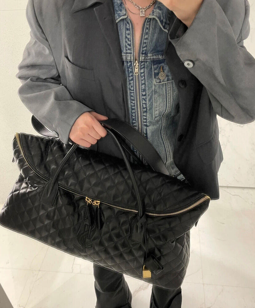 Saint Laurent Es Giant Travel Bag In Quilted Leather Black