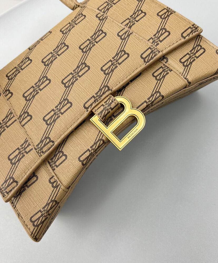 Balenciaga Hourglass Small Handbag BB Monogram Coated Canvas Apricot