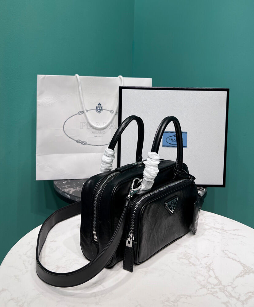 Prada Antique Nappa Leather Multi-pocket Top-handle Bag 1BB099 Black