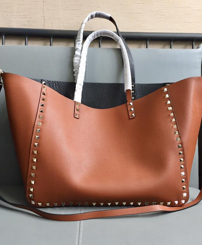 Valentino Garavani Rockstud Reversible Double-Sided Tote Bag Coffee