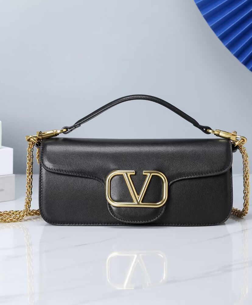 Valentino Vlogo Signature Calfskin Shoulder Bag Black