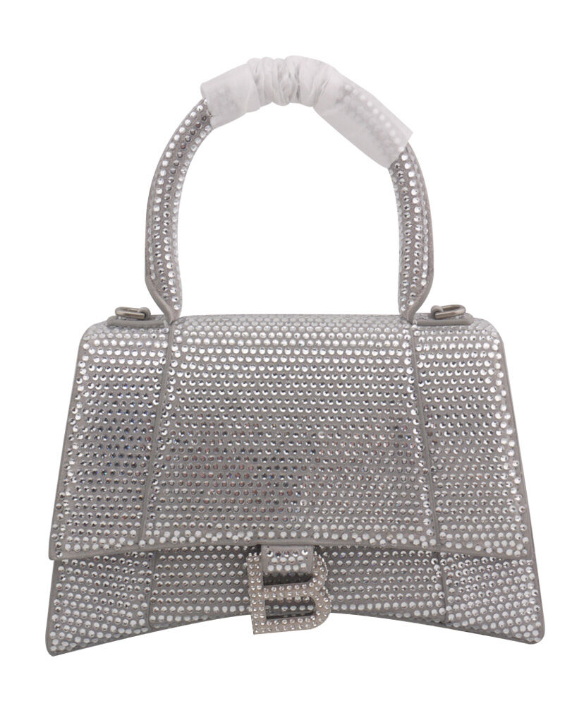 Balenciaga Hourglass Handbag With Rhinestones Gray