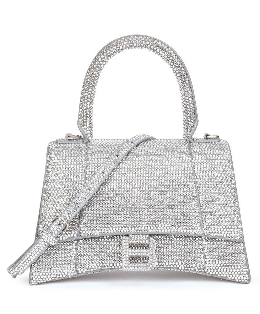 Balenciaga Hourglass Handbag With Rhinestones Gray