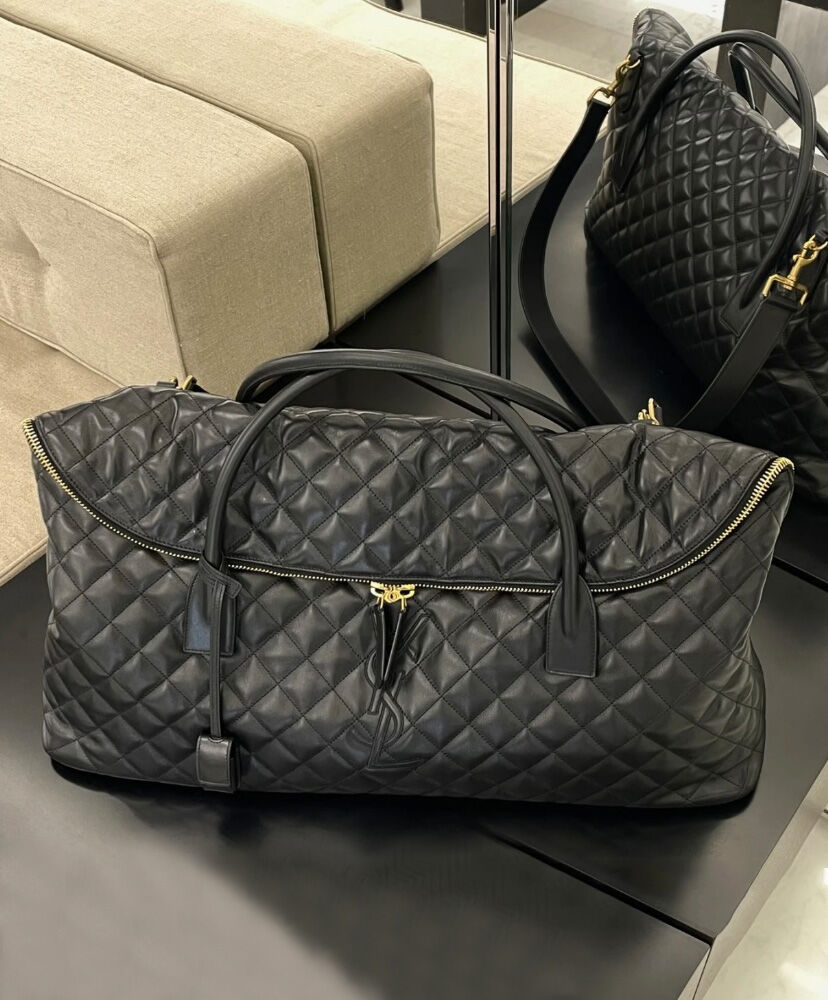 Saint Laurent Es Giant Travel Bag In Quilted Leather Black