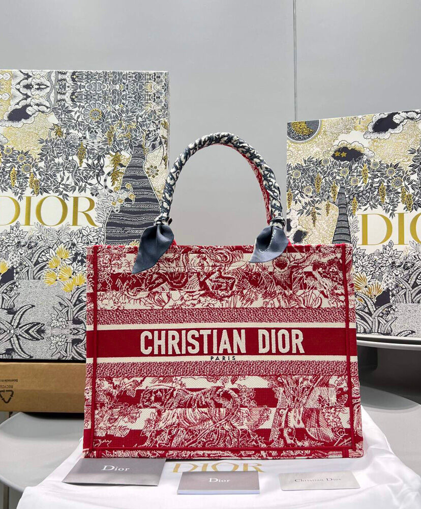 Christian Dior Medium Book Tote Red