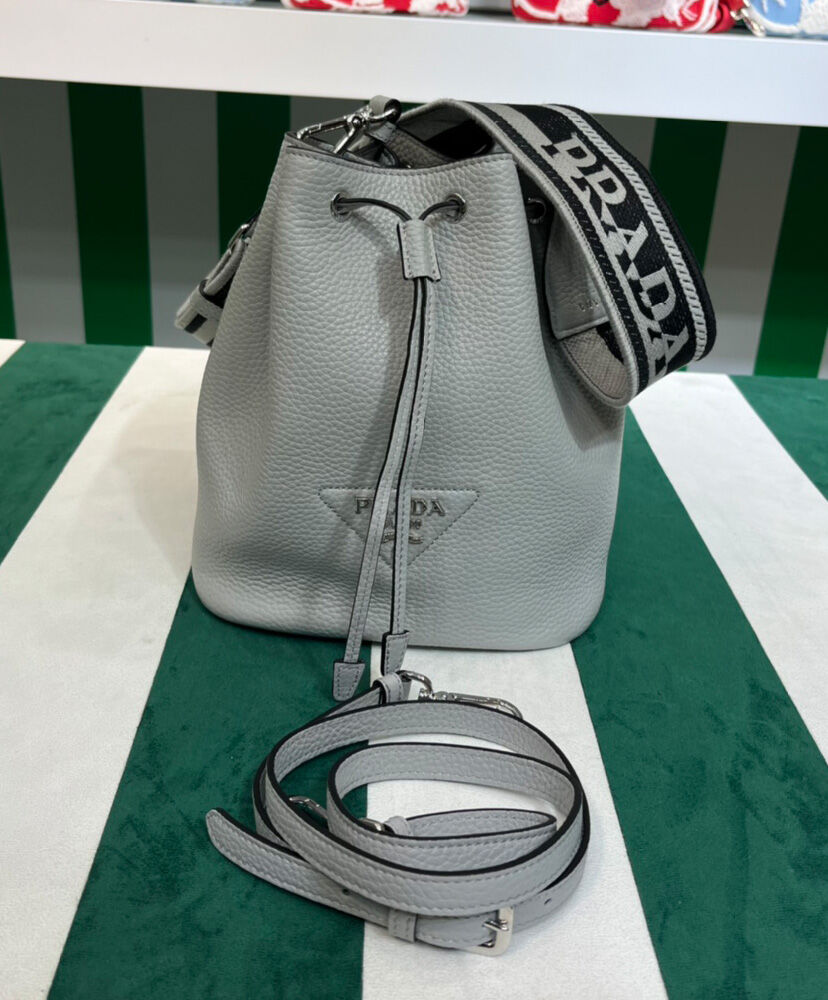 Prada Leather Bucket Bag 1BE060 Light Blue
