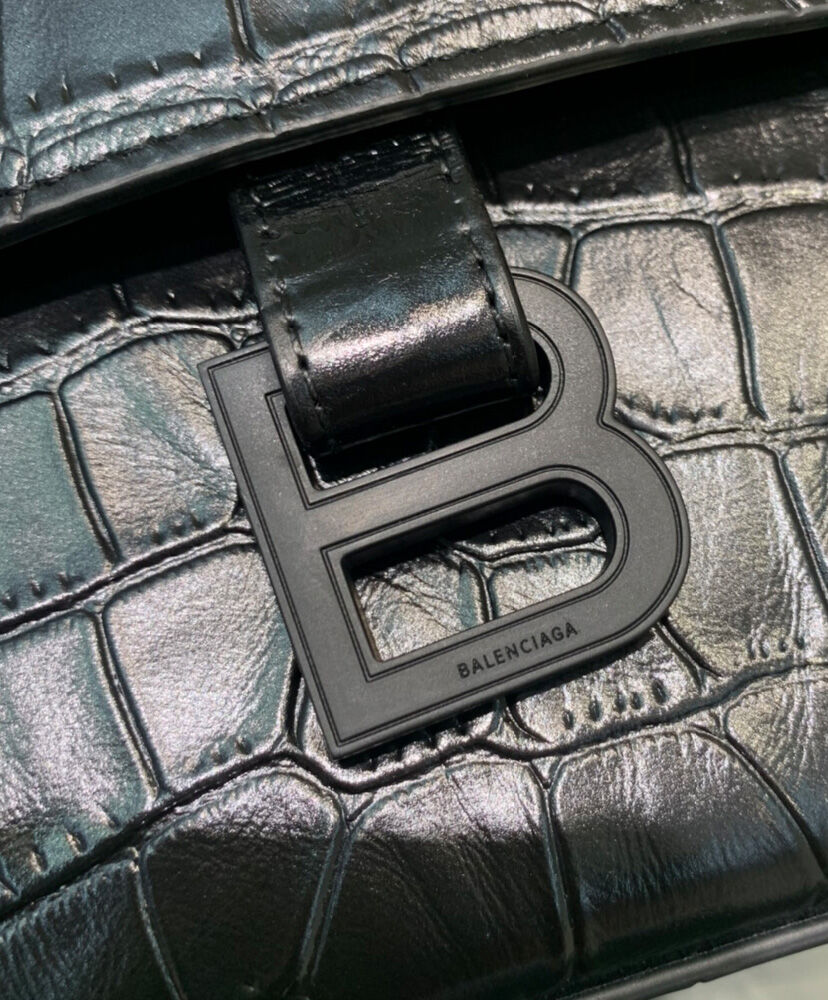 Balenciaga Downtown Small Shoulder Bag With Chain Crocodile Embossed Black